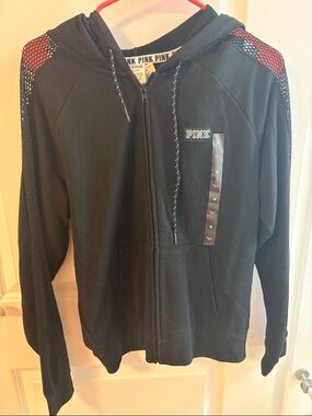 PINK Victoria's Secret Black Zip-Up Hoodie with Pink Accents